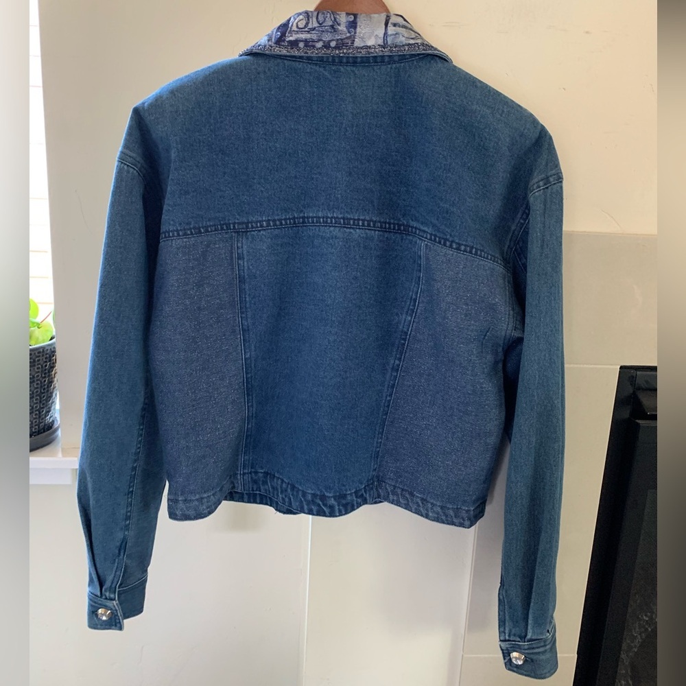 ▶️ Vintage Cropped Denim Jacket Womens 4 Embroidered Studded Western 90s - Picture 4 of 15